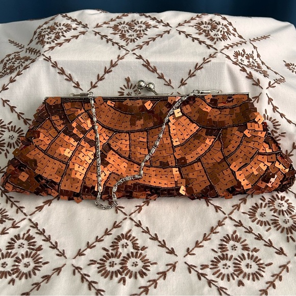 Vtg 90’s Apt 9 Women’s Copper Sequin Fashion Clutch w/ Removable Chain Strap - Picture 3 of 11